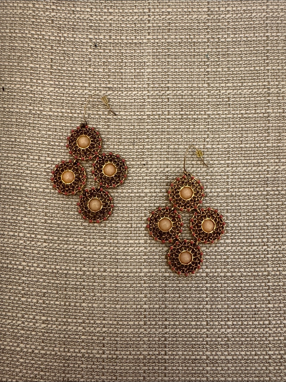 Stella & Dot Gold and Coral Cluster Drop Earrings